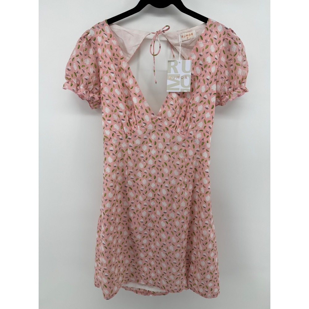Rumor Australia Pink Pomegranate Print Mini‎ Dress Puff Sleeve Cutout Back Sz 10